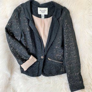 American Rag Black & Pink Lace Overlay Blazer
